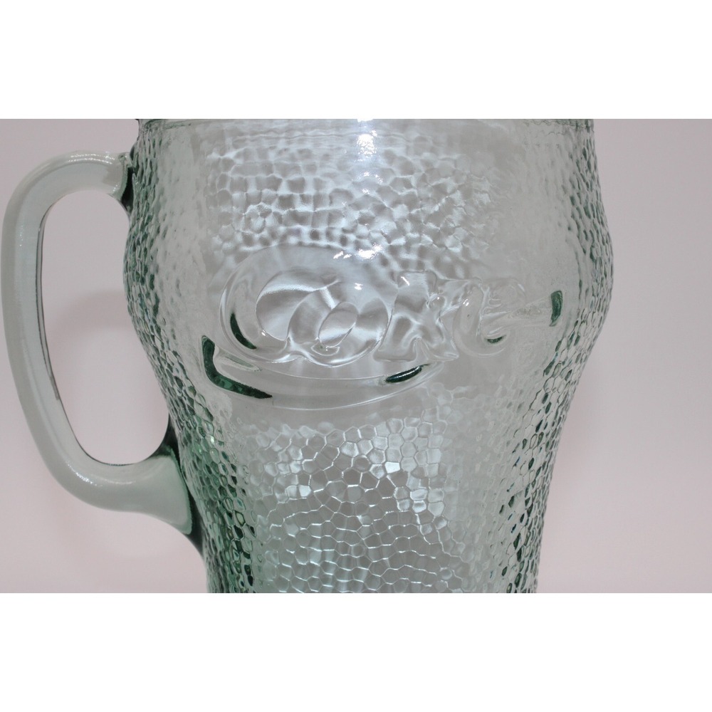 Vintage Coca Cola Pitcher and 2 Glasses Set Pebbled Green Glass Coke - Picture 7 of 11
